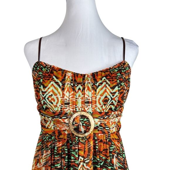Ruby Rox Dress Womens Size S Brown Rust Teal Abstract Retro 70's Date Night Fun - Picture 4 of 14